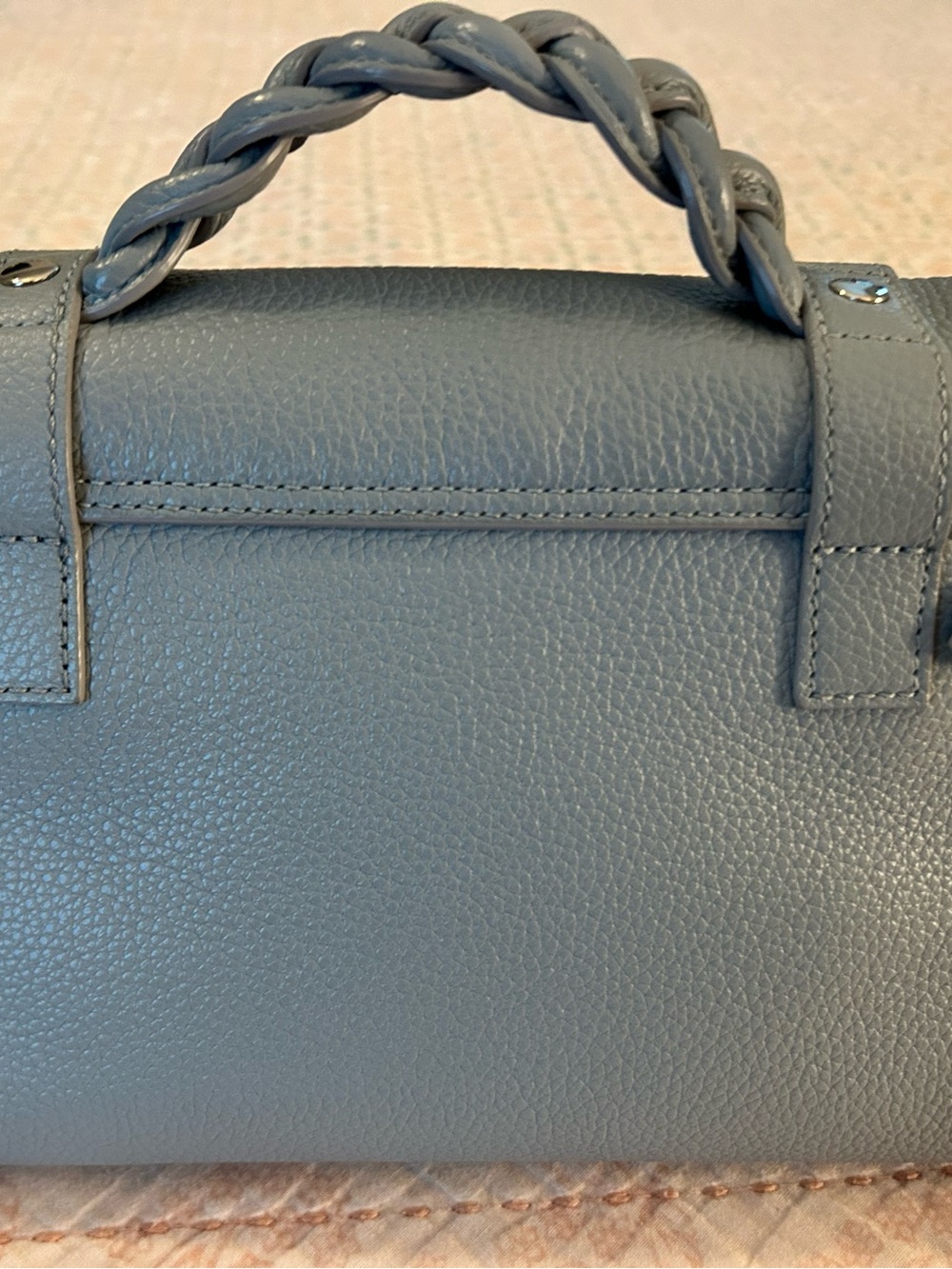 MULBERRY Mini Alexa Heavy Grain Leather Handbag Satchel in Cloud Blue EUC - Picture 15 of 16